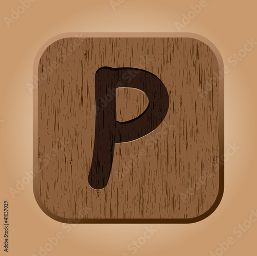 Hand drawn  wooden letter P.