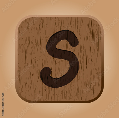 Hand drawn  wooden letter S.