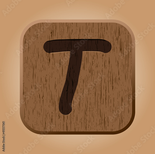 Hand drawn  wooden letter T.