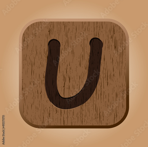 Hand drawn  wooden letter U.