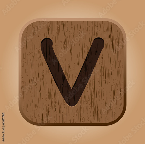 Hand drawn  wooden letter V.