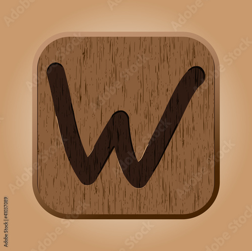 Hand drawn  wooden letter W.