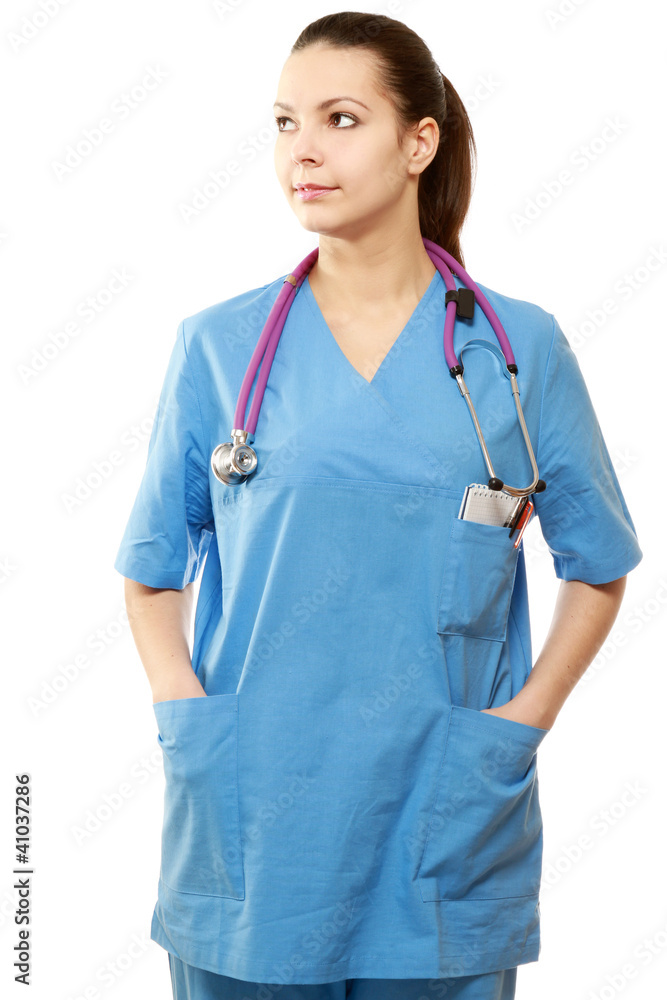 Young nurse standing over white background Young nurse standing over white background