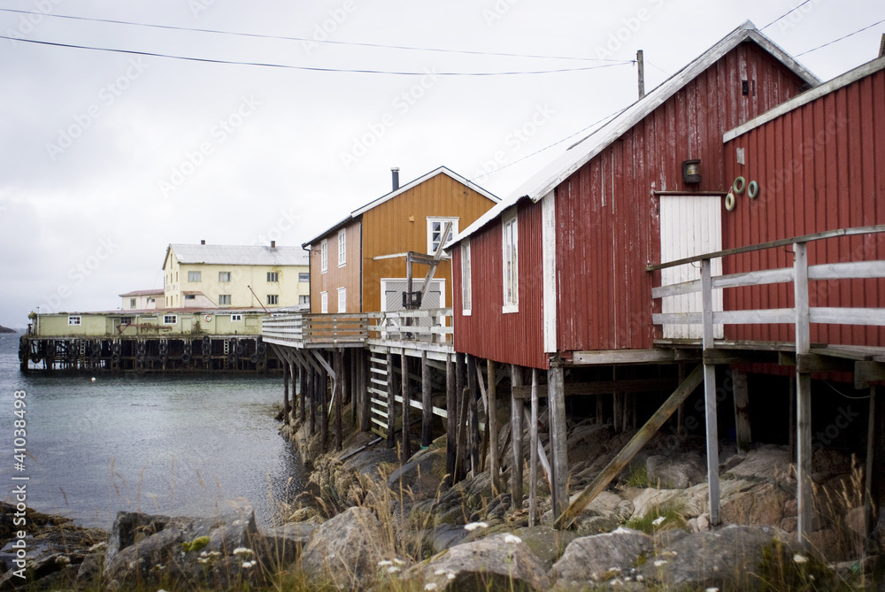 Traditional fishermans houses on the seashore, Lofoten Traditional fishermans houses on the seashore, Lofoten
