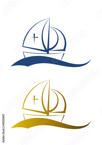 Abstraktes Clipart-Set (zweiteilig): Schiff, christliches Symbol