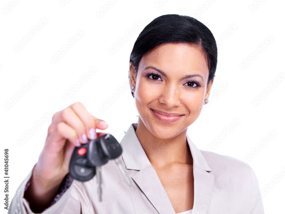 Woman with a car key.