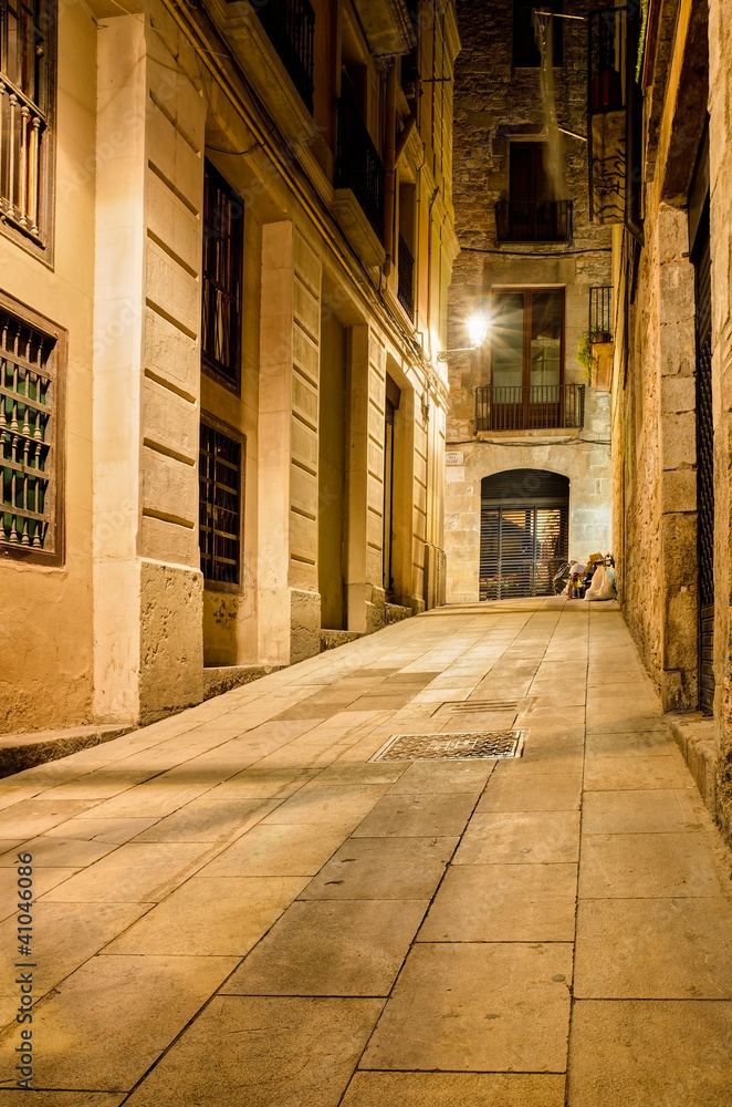 nightly lane in gothic quarter, Barcelona, Spain