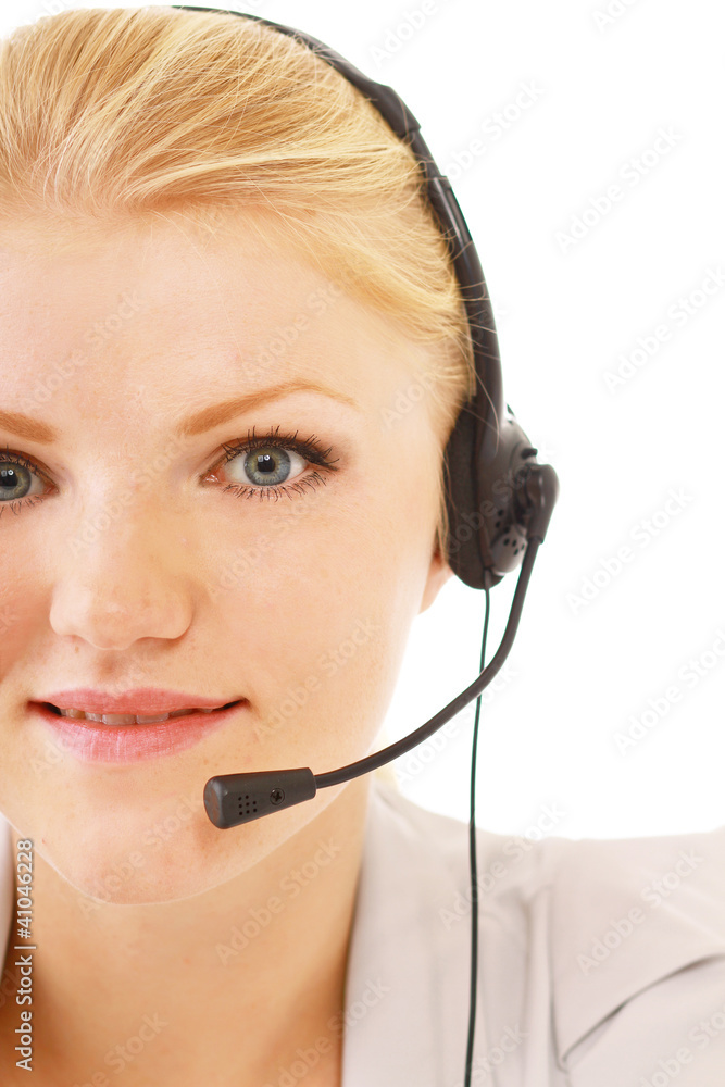 Closeup of a smiling customer service girl Closeup of a smiling customer service girl