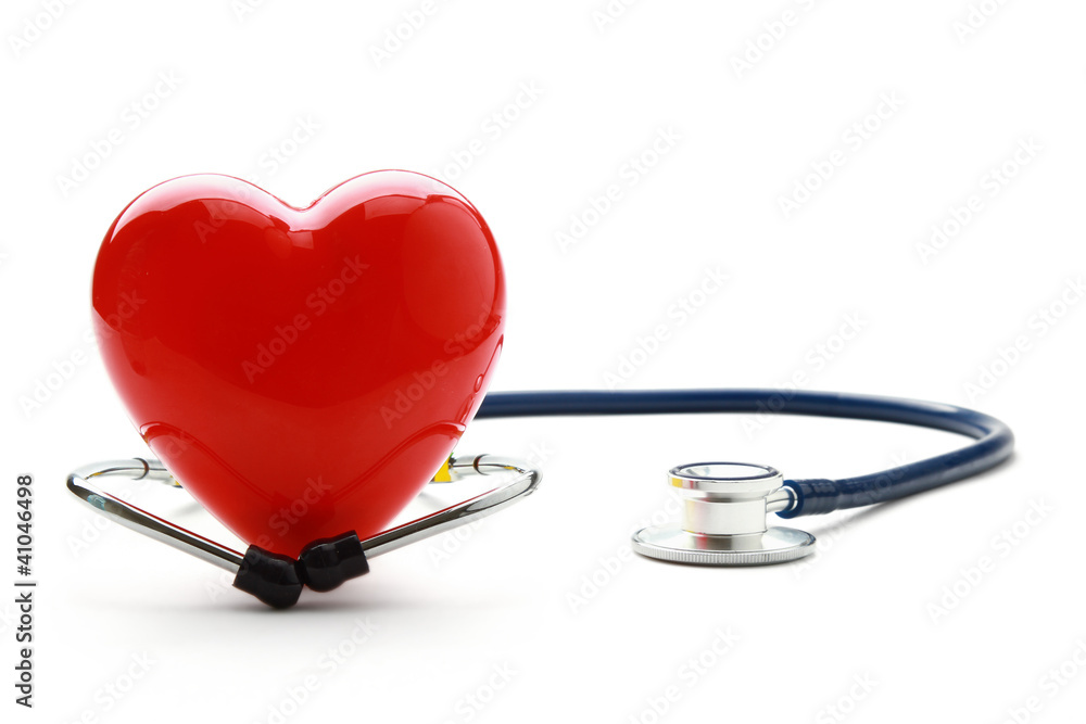 A heart with a stethoscope, isolated on white background A heart with a stethoscope, isolated on white background