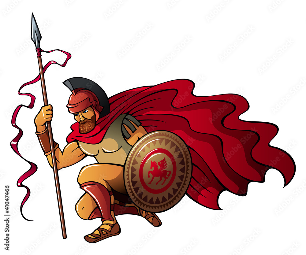 Greek warrior with spear and shield, vector Stock Vector | Adobe Stock
