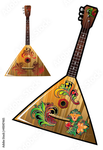 Russian balalaika with flower ornaments, vector