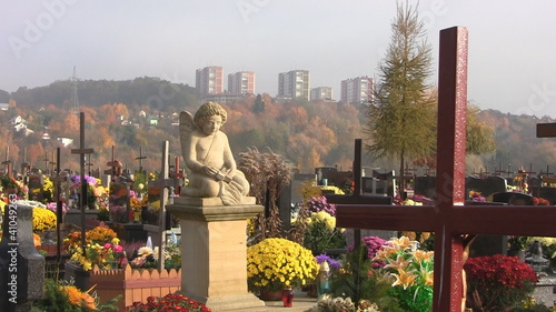 Christian Cemetery with view on community houses photo