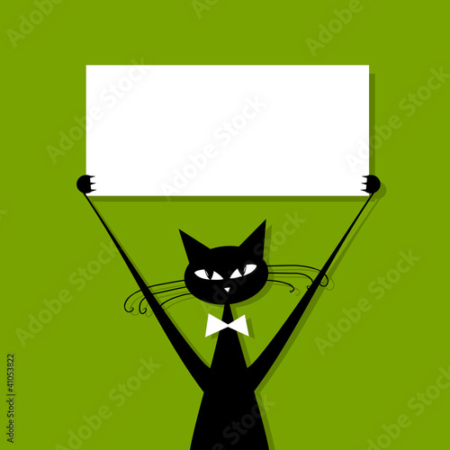 Funny cat with business card, place for your text