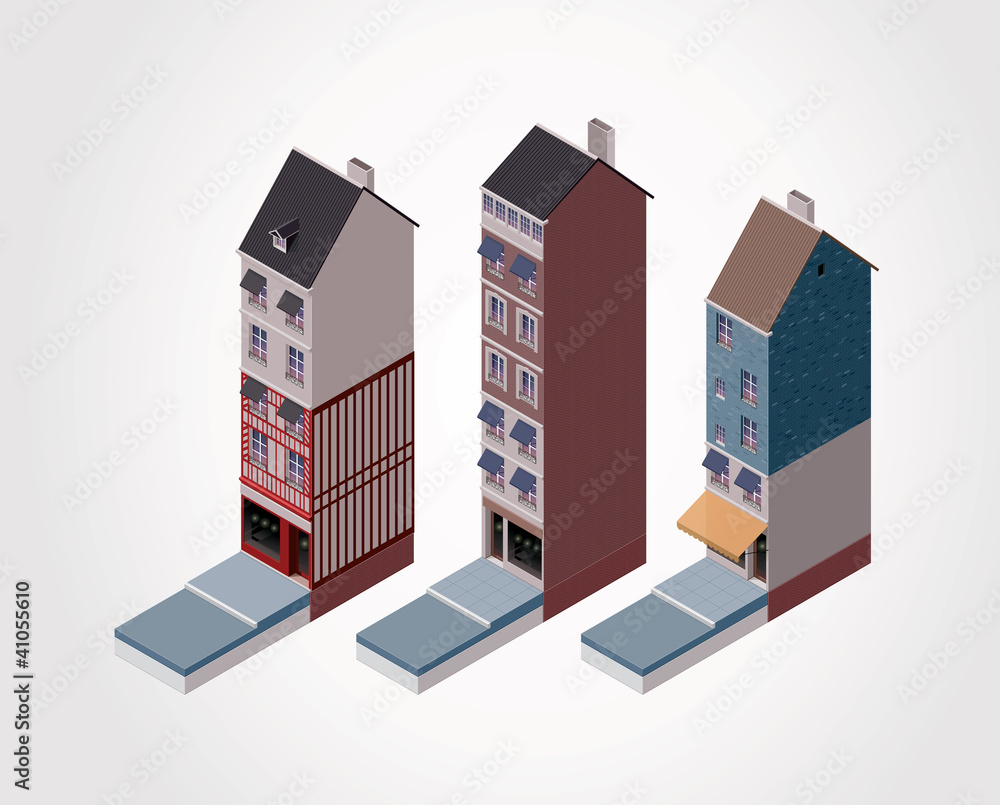 Vector isometric old buildings. Part 2