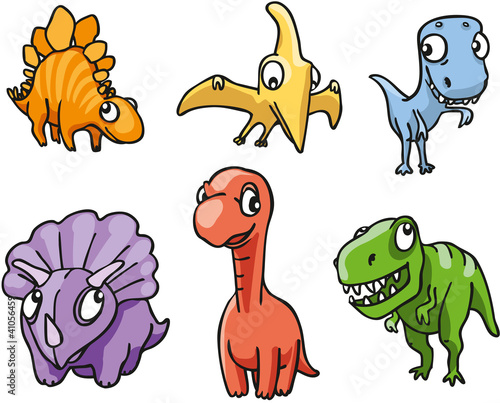 Fototapeta Naklejka Na Ścianę i Meble -  6 bunte Dinosaurierfiguren