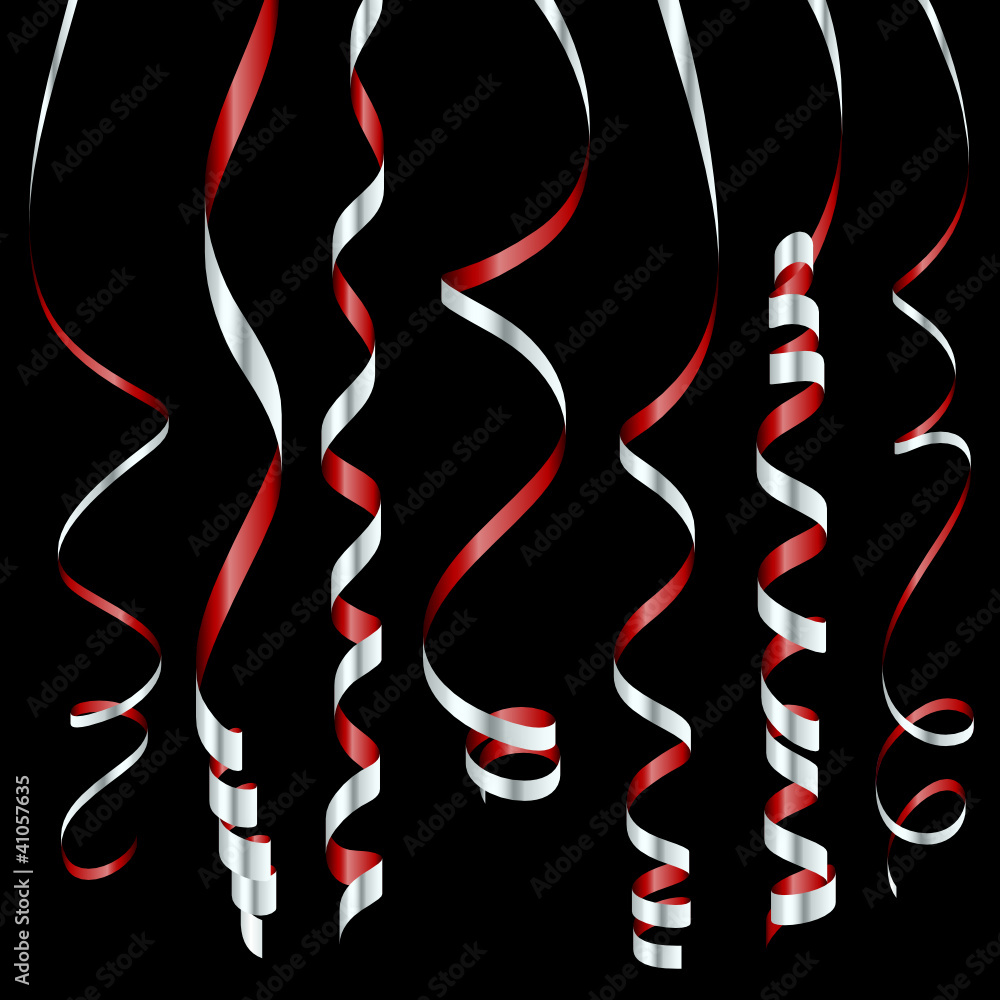 7 Streamers Silver/Red Black Background Stock Vector