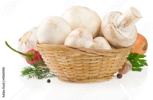 mushrooms and food ingredient isolated on whit