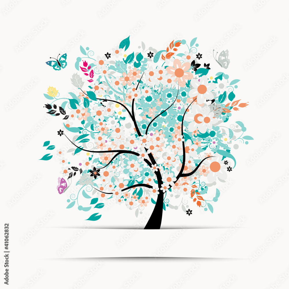 Gift card design with floral tree