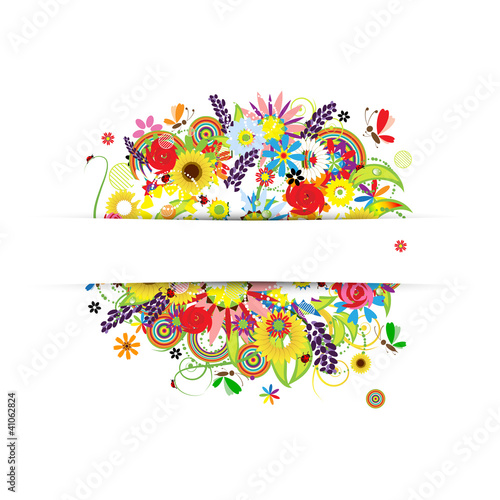 Gift card design with summer floral bouquet