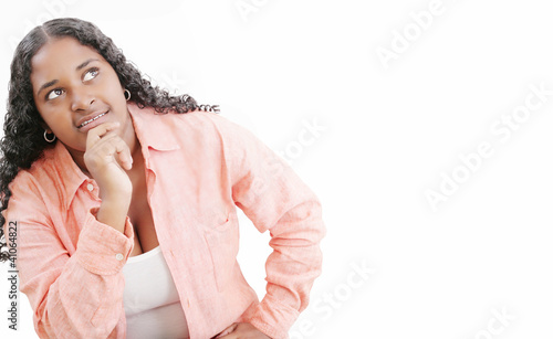 Fotografia smiling happy fat beautiful young african woman