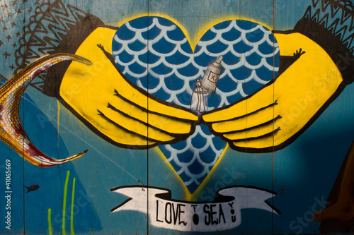 Street art on the wall in Brooklyn heart