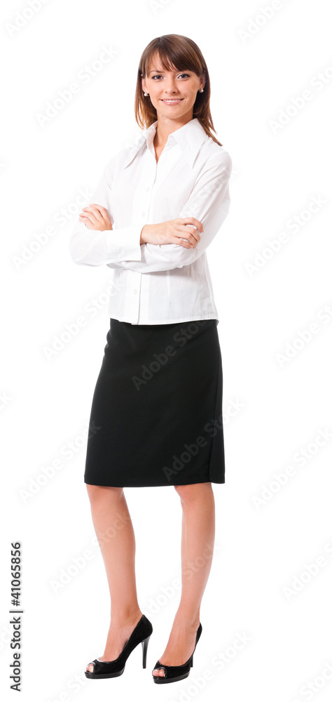 Young cheerful business woman, isolated on white Young cheerful business woman, isolated on white