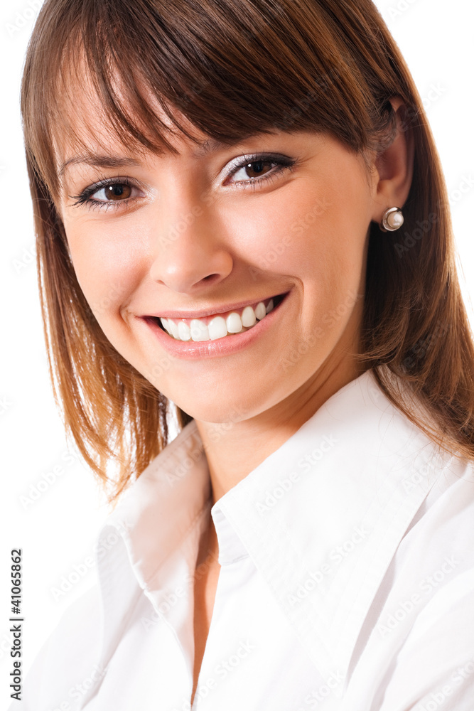 Happy smiling business woman, over white Happy smiling business woman, over white