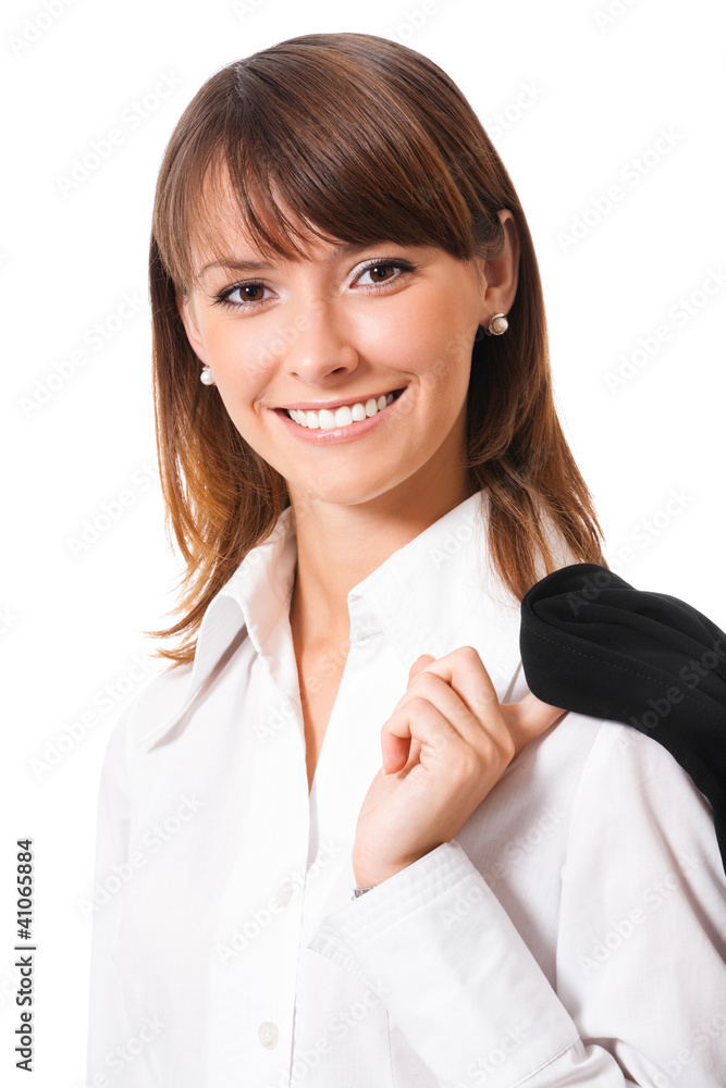 Happy smiling business woman, over white Happy smiling business woman, over white