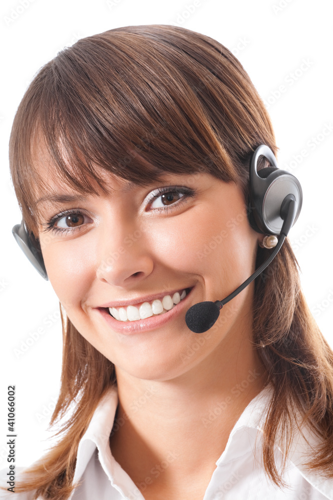 Support phone operator in headset, isolated Support phone operator in headset, isolated