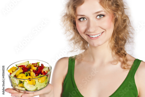 Healthy lovely woman, with salad