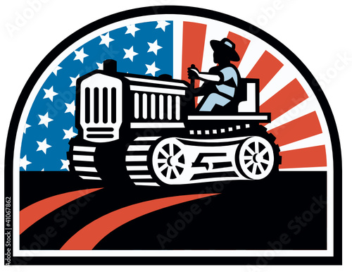 American Farmer Riding Vintage Tractor