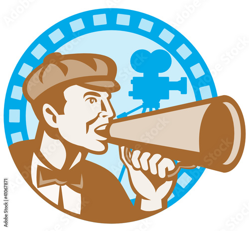 Movie Film Director With Bullhorn And Camera Retro