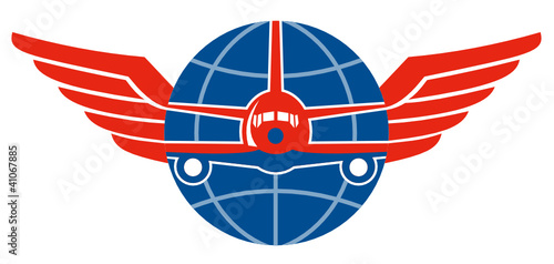Jumbo Jet Plane Front Wings Globe