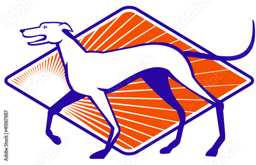 Greyhound Dog Walking Side Retro