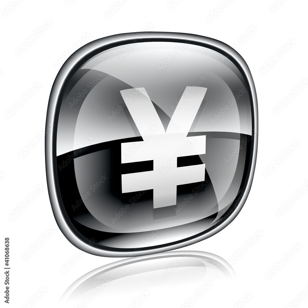 Yen icon black glass, isolated on white background Yen icon black glass, isolated on white background