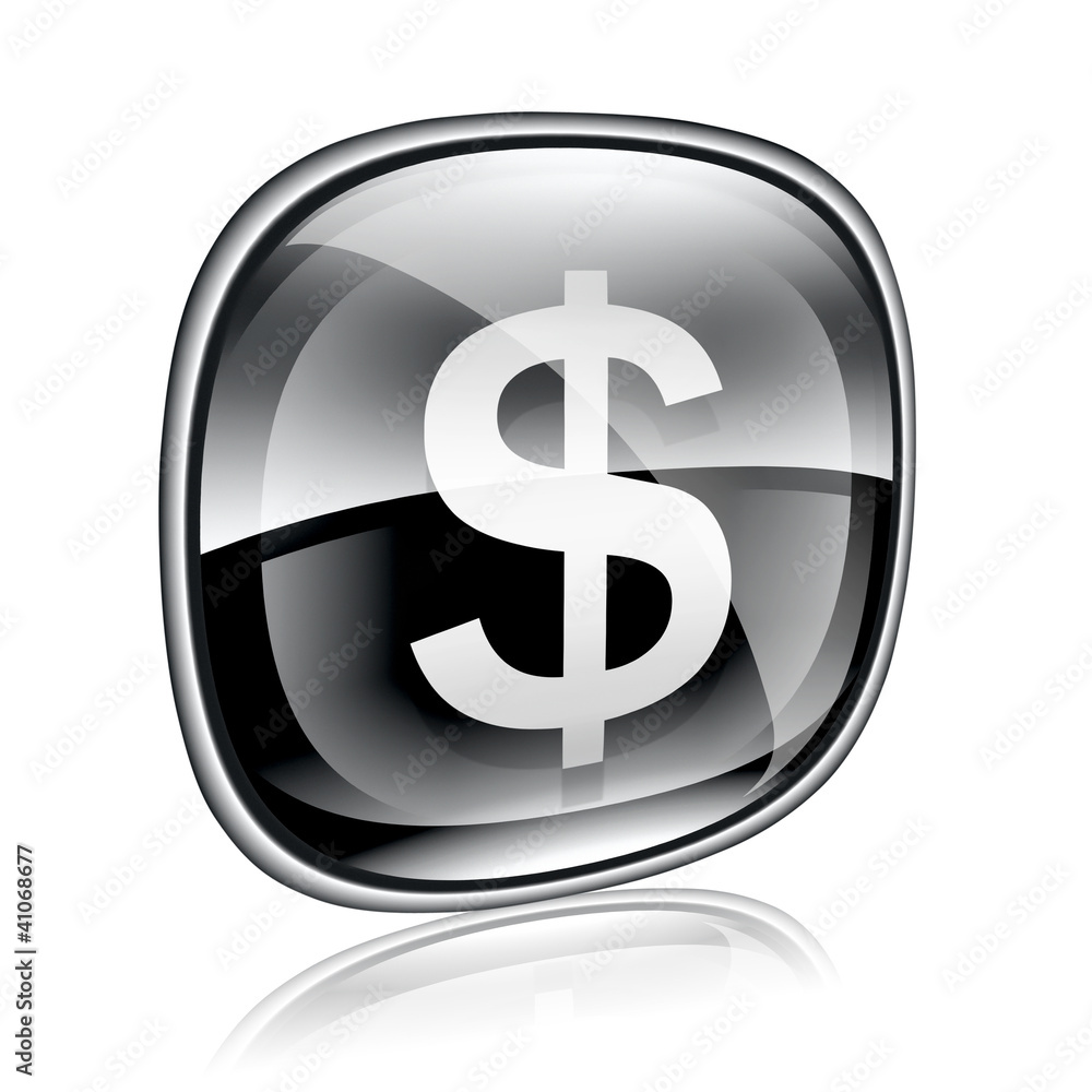 dollar icon black glass, isolated on white background dollar icon black glass, isolated on white background