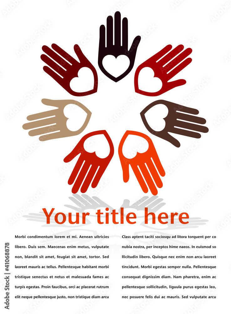 United hands and hearts with copy space vector. United hands and hearts with copy space vector.