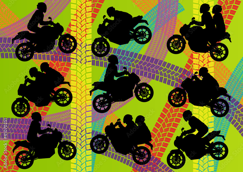 Sport motorbike riders silhouettes vector