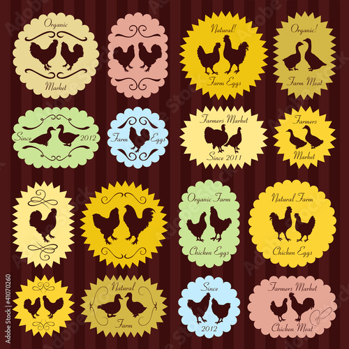 Vintage farm chicken, goose, duck and turkey egg labels vector