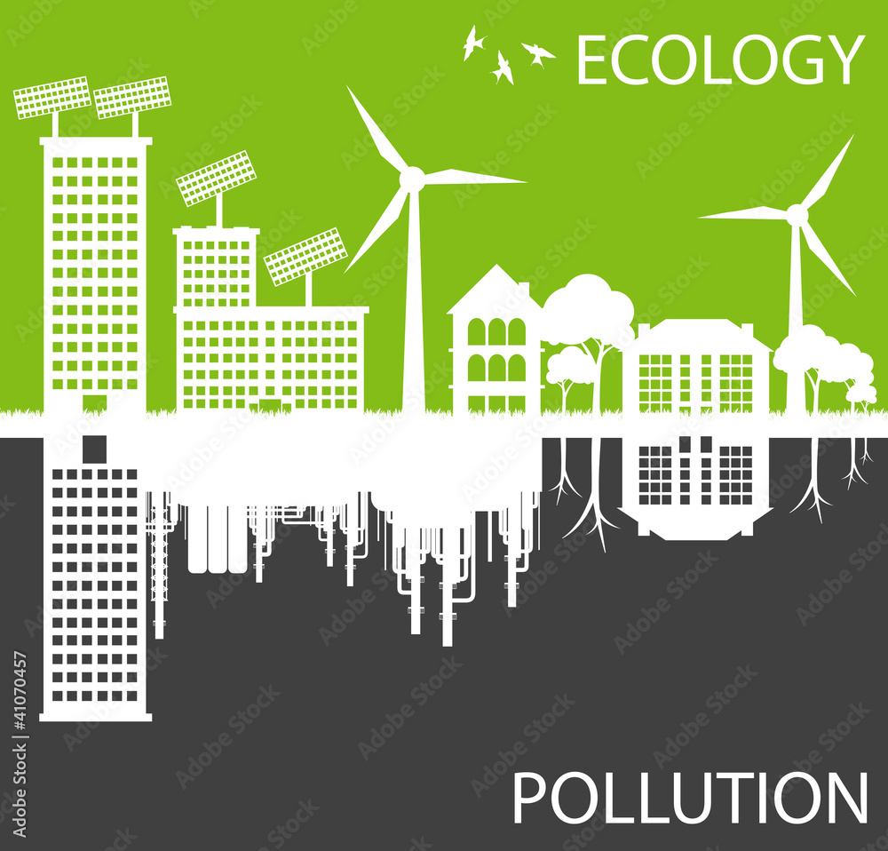 Green ecology city against pollution vector concept
