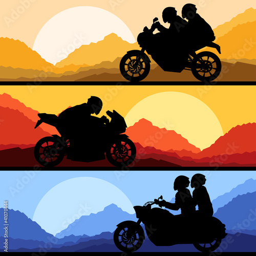 Sport motorbike riders motorcycle silhouettes collection vector