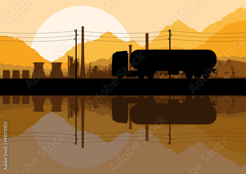 Industrial oil refinery factory and gasoline truck cistern vecto