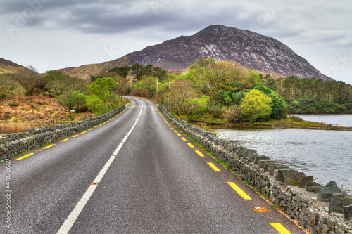 Irish road with mountain view