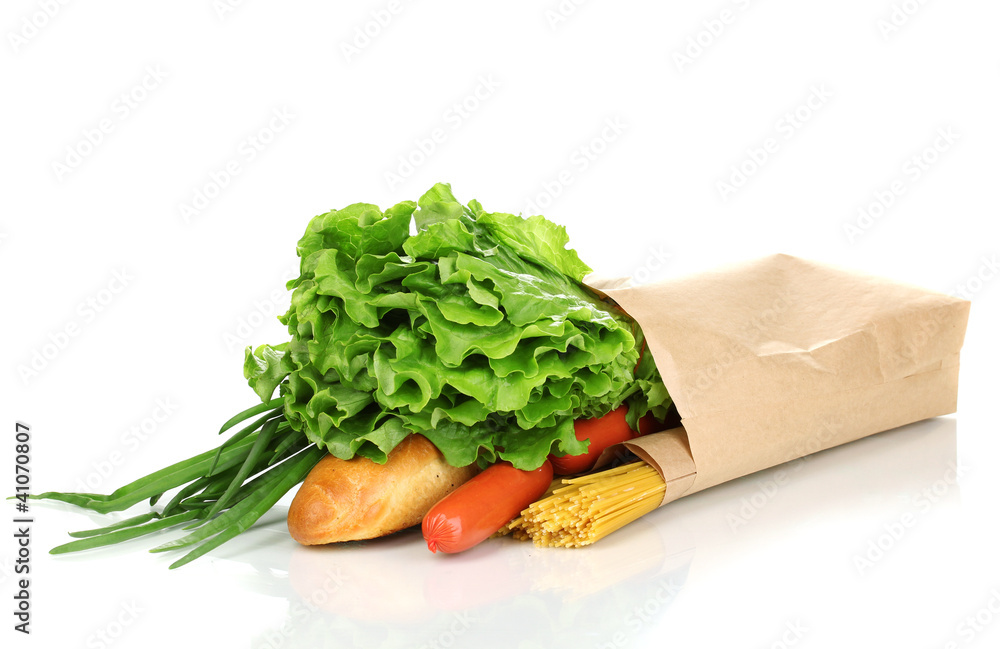 Paper bag with food isolated on white Paper bag with food isolated on white