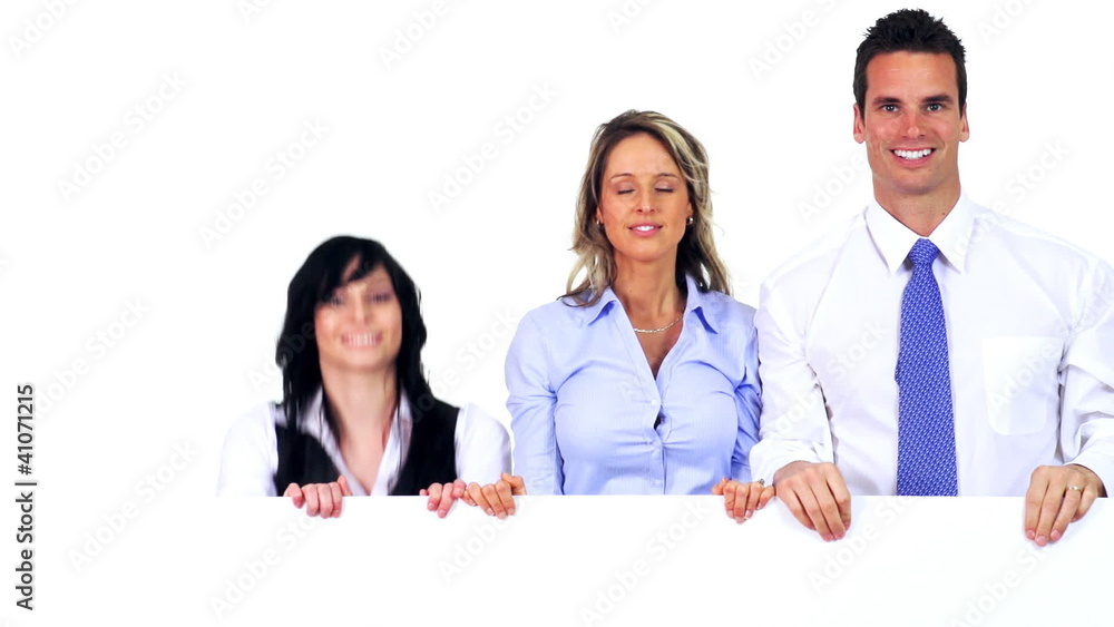 Group of business people with banner. Group of business people with banner.