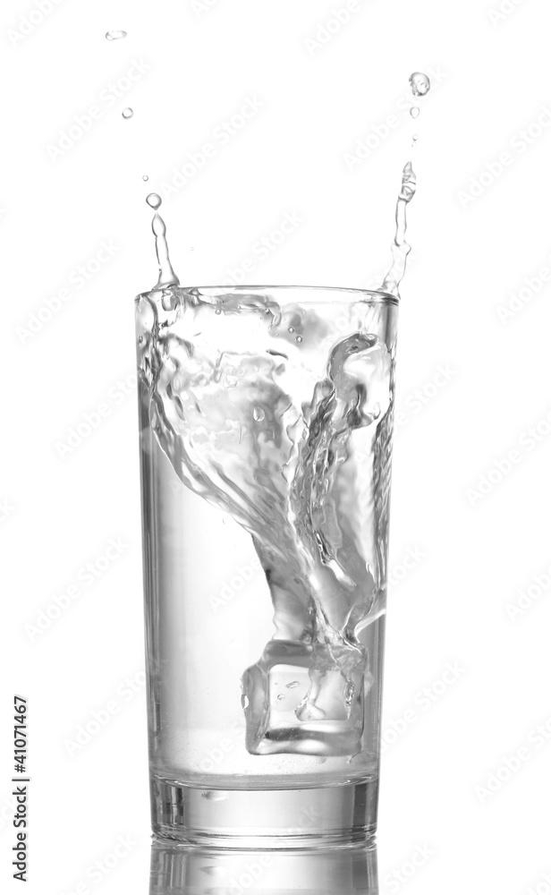 fresh water in glass with ice cubes isolated on white fresh water in glass with ice cubes isolated on white