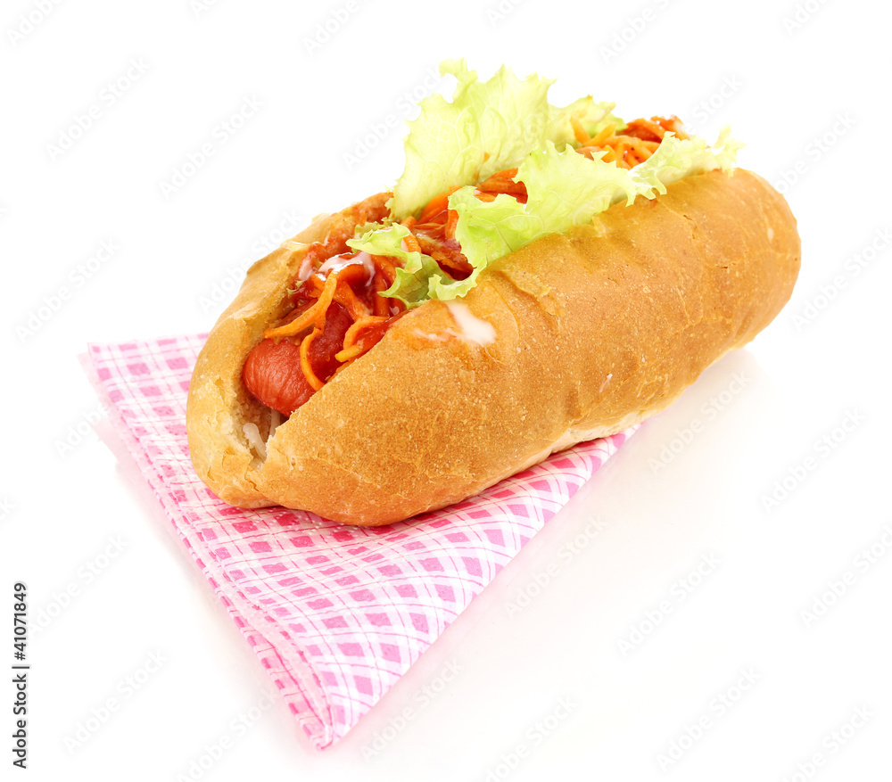 Appetizing hot dog isolated on white Appetizing hot dog isolated on white