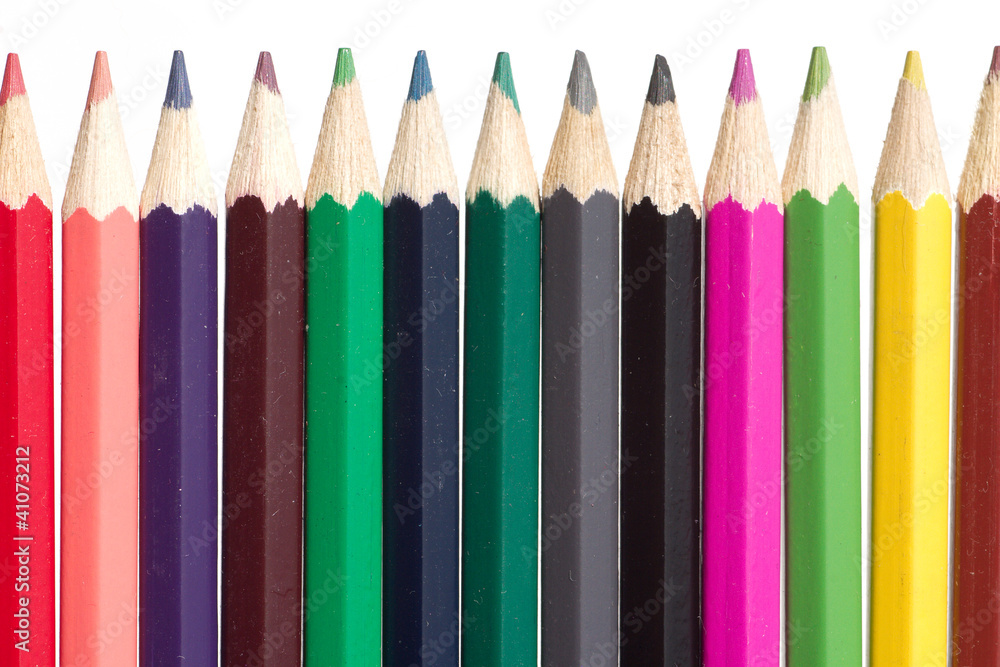 Many color pencils inline isolated on white Many color pencils inline isolated on white