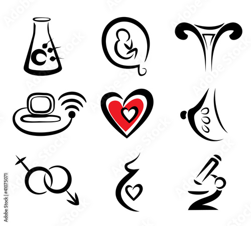 set of female and prenatal related medical icons
