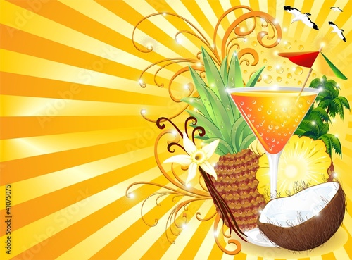 Bibita Tropicale Cocktail Pina Colada Fresh Exotic Drink-Vector